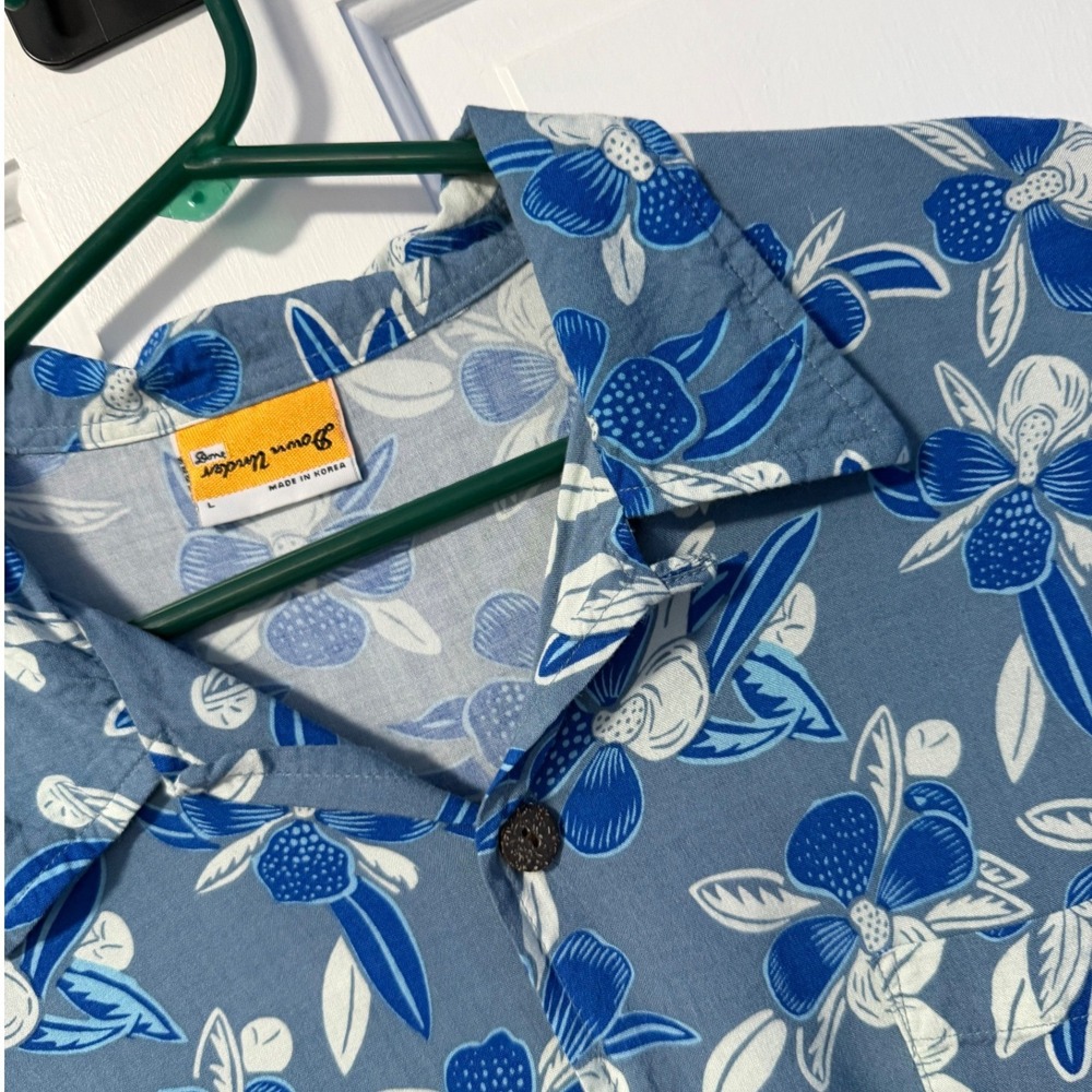 Down Under Floral Shirt Mens Large‎ Blue Orchid Camp Button